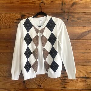 Izod Golf Classix white argylle sweater cardigan size Petite Small